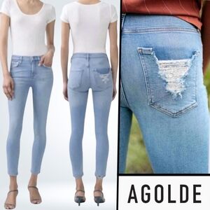 AGOLDE Sophie Mid Rise Jeans Distressed Skinny Medium Wash Stretch Denim Size 30